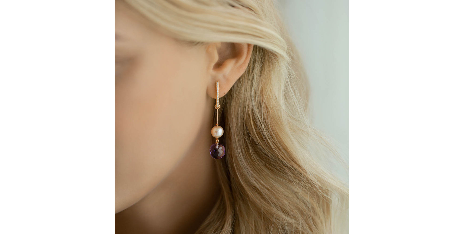 Earrings with Pearl, diamonds and Amethyst Brazil Dance