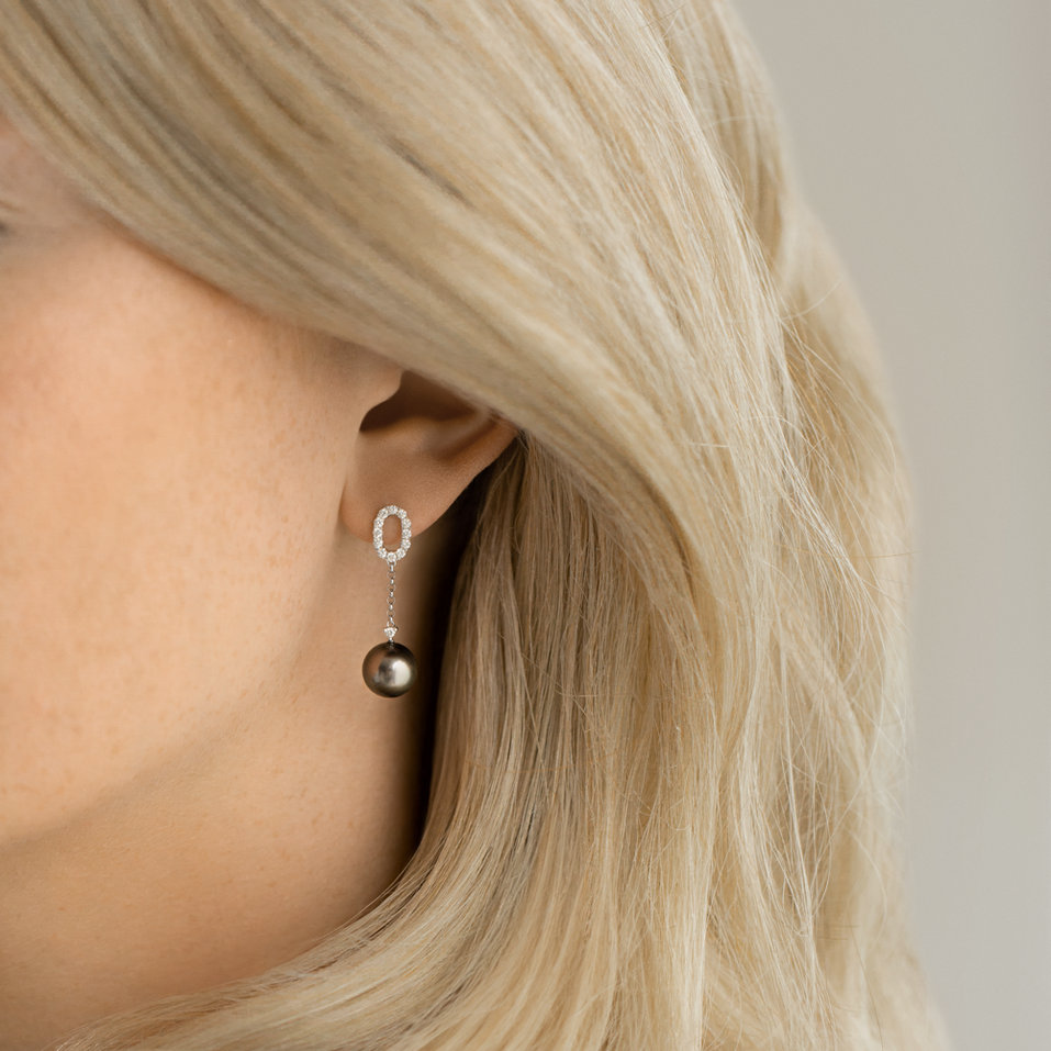Diamond earrings with Pearl Ocean Void