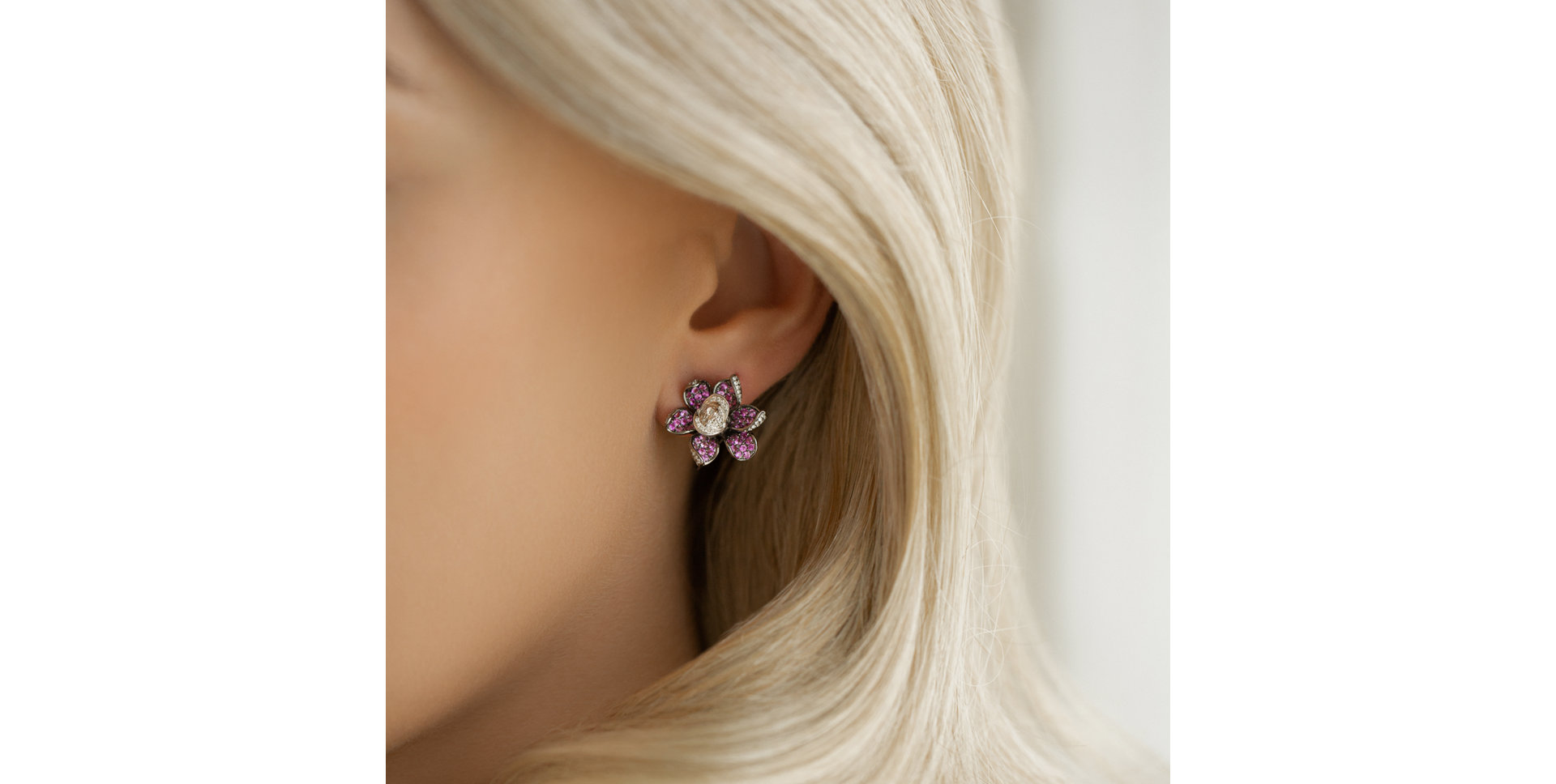 Diamond earrings and Sapphire Princess Miyuki