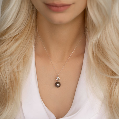 Diamond pendant with Pearl Pandora