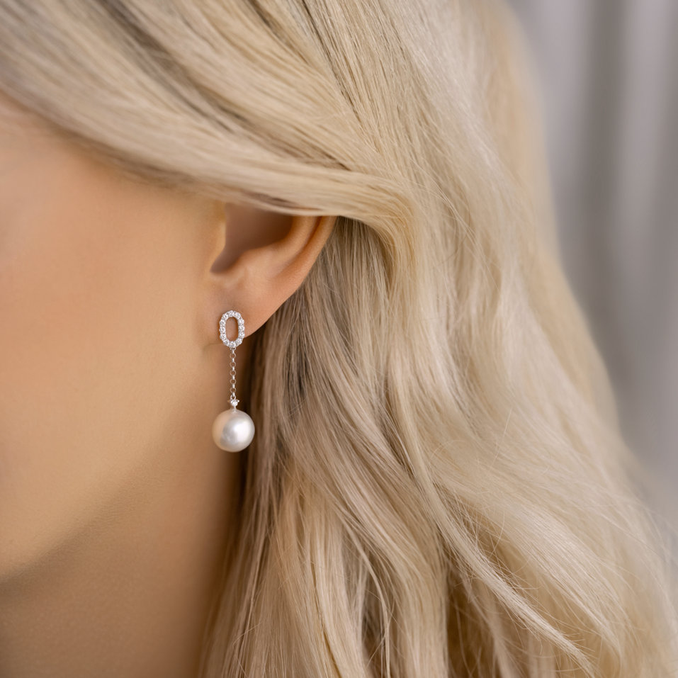 Diamond earrings with Pearl Frozen Ocean
