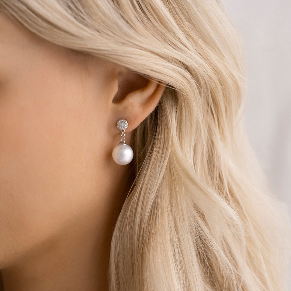 Diamond earrings with Pearl Crystal Sea