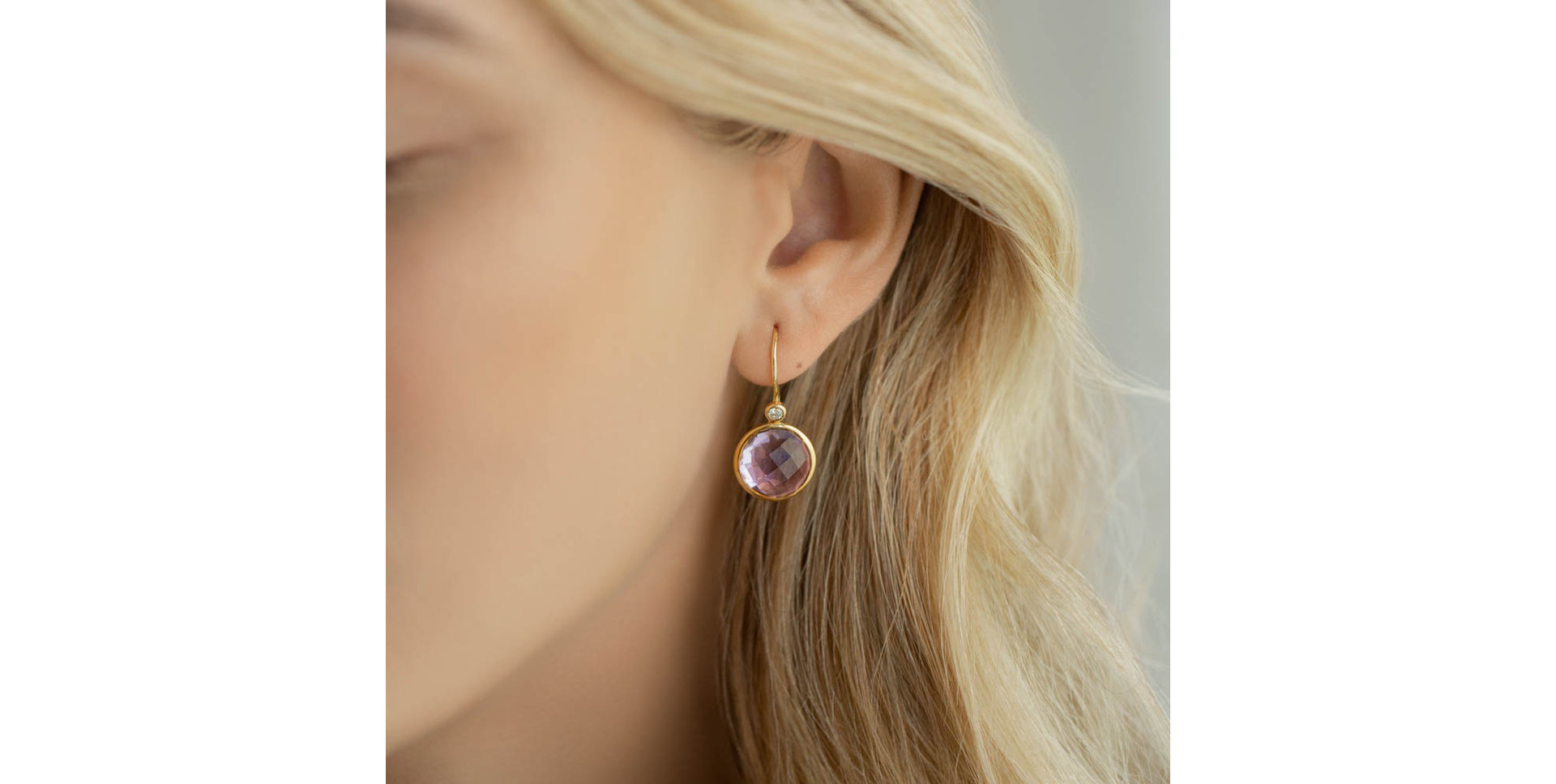 Diamond earrings with Amethyst Purple Divination