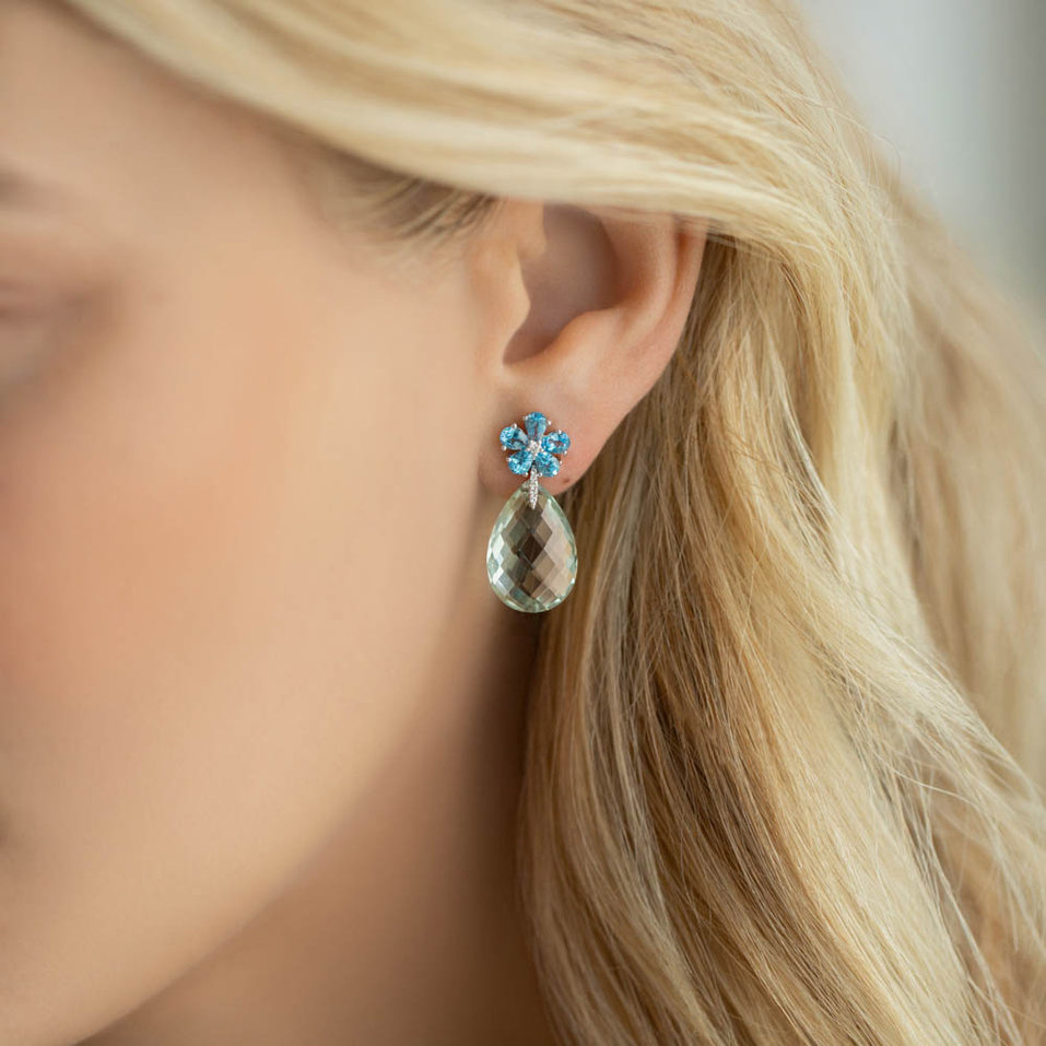 Diamond earrings, Amethyst and Topaz Morning Flower