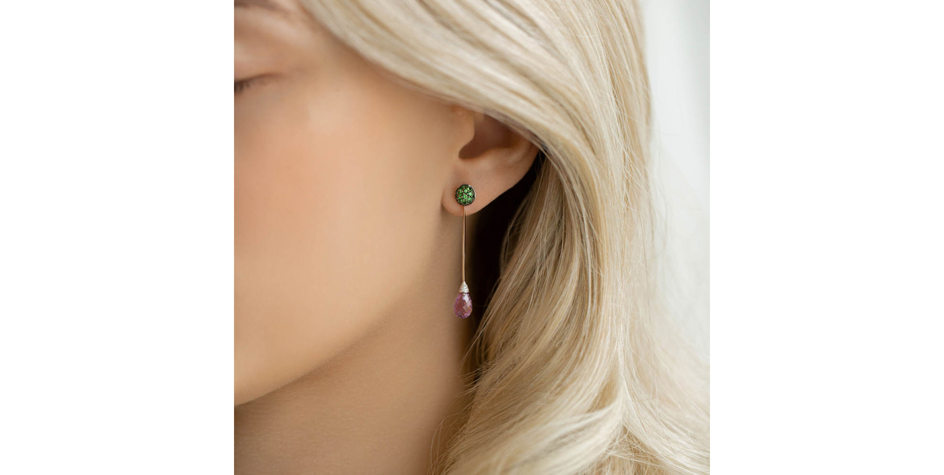 Diamond earrings, Garnet and Amethyst Vibrant Haze