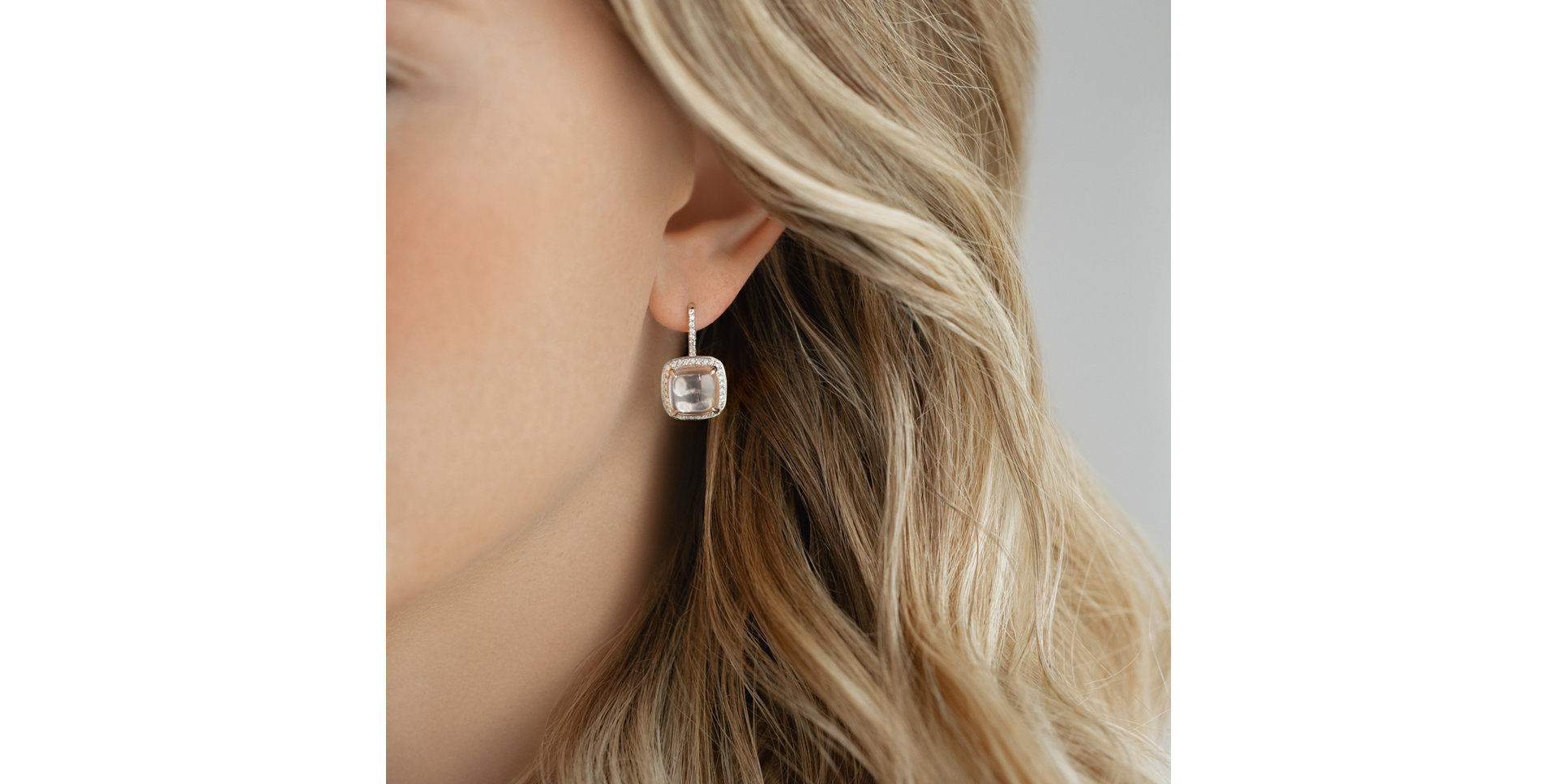 Diamond earrings with Rose Quartz Niamh