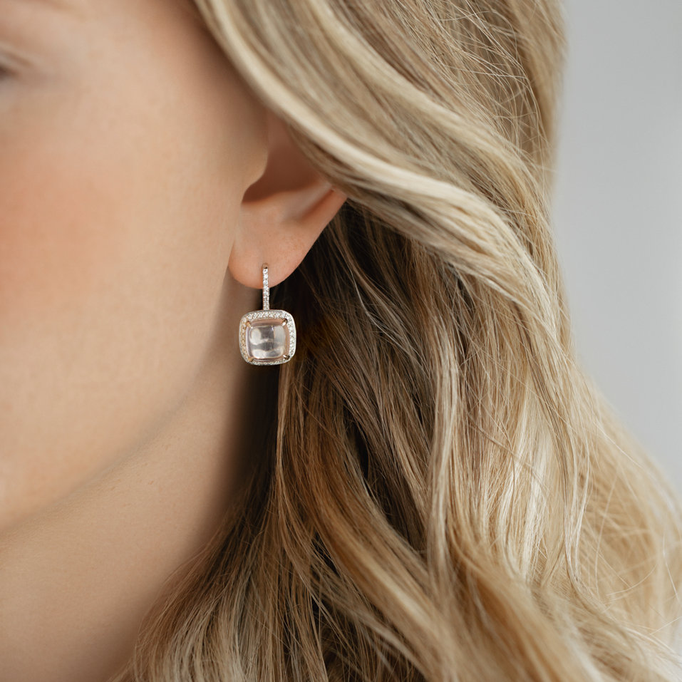 Diamond earrings with Rose Quartz Niamh