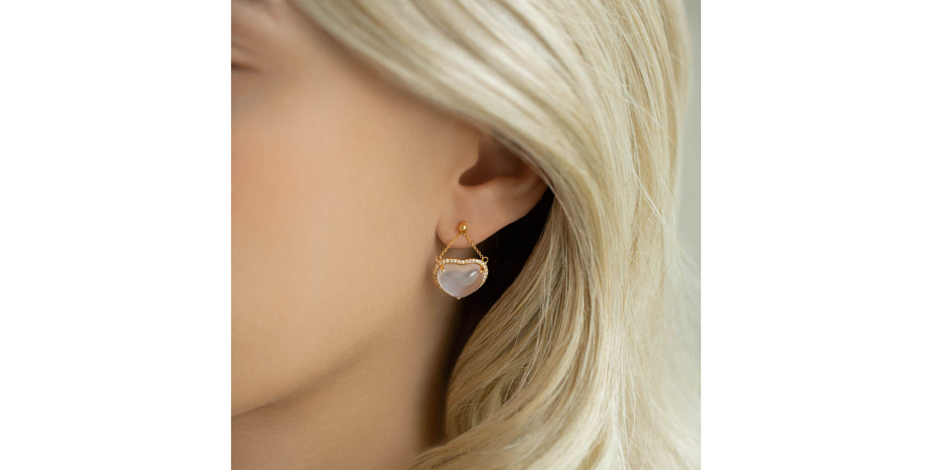Diamond earrings with Rose Quartz Mon Amour Adieu
