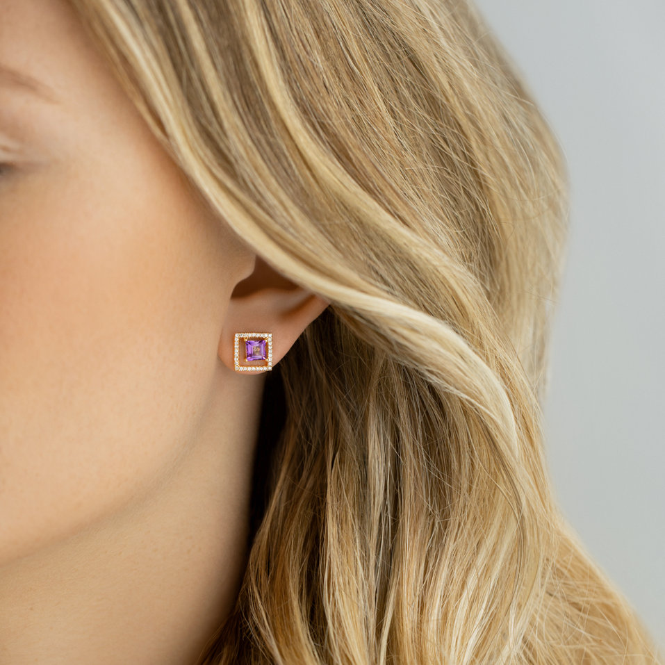 Diamond earrings with Amethyst Melancholy  Echo