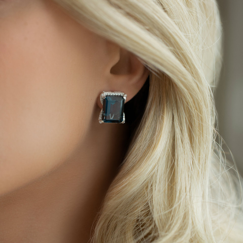 Diamond earrings with Topaz Blue Harmony