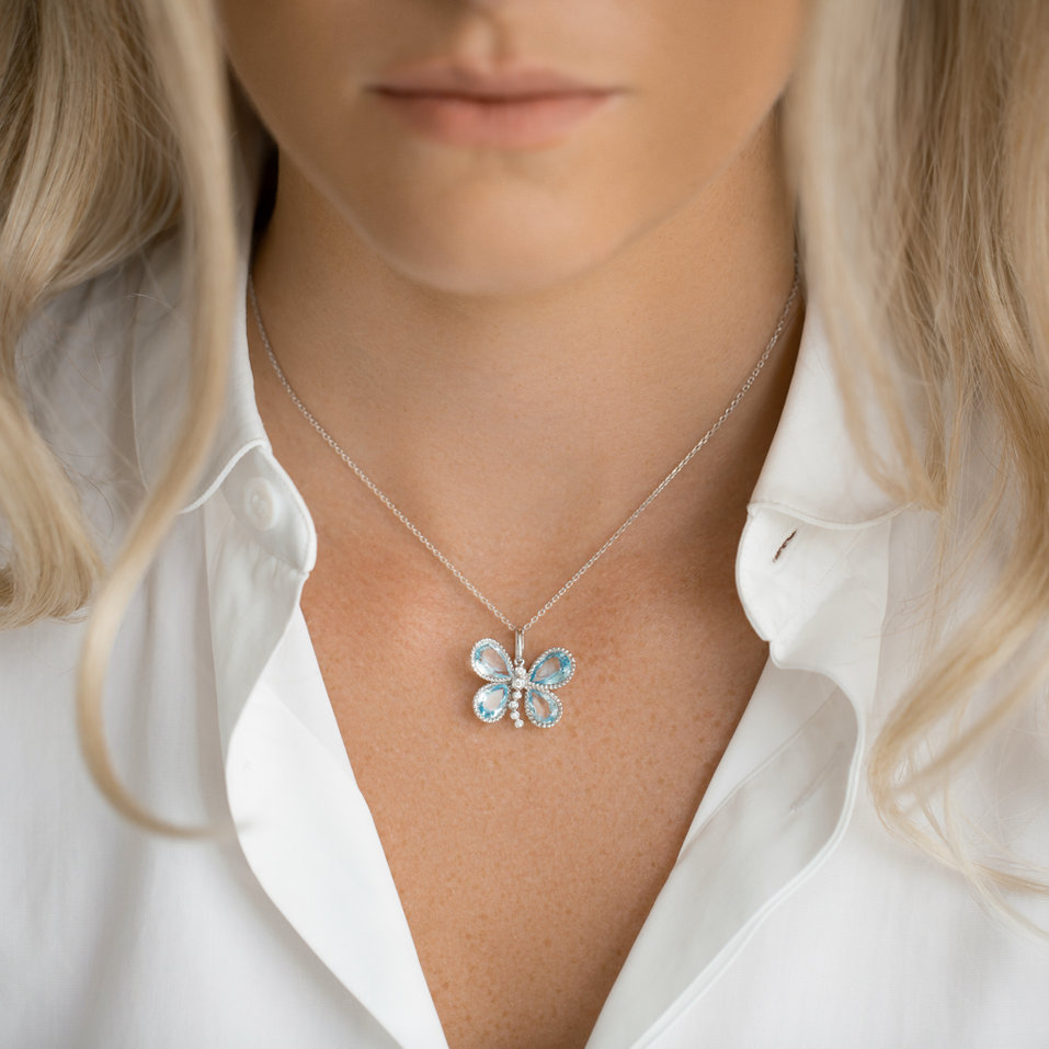 Diamond pendant with Topaz Timeless Papillon