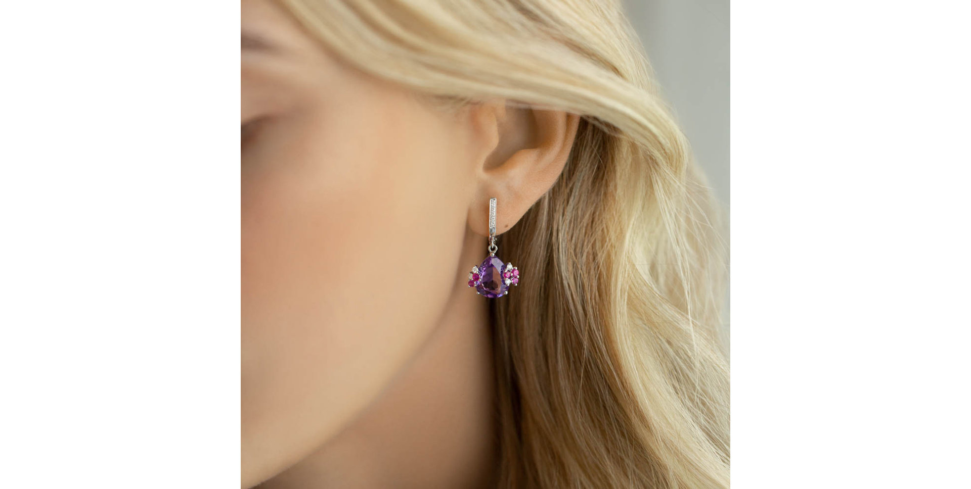 Diamond earrings with Amethyst and Sapphire Rainbow Garden