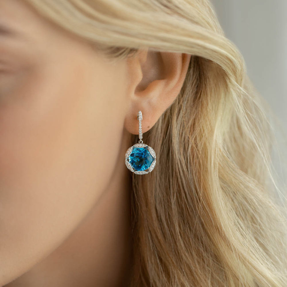 Diamond earrings with Topaz Astral Projection