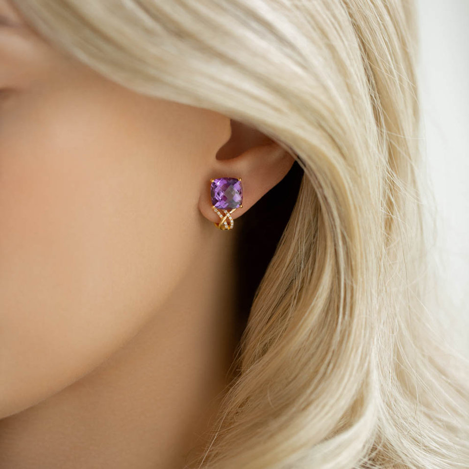 Diamond earrings with Amethyst Velvet Tango