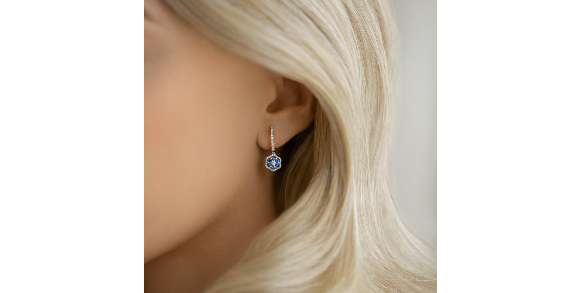 Diamond earrings and Sapphire Blooming Jewellery