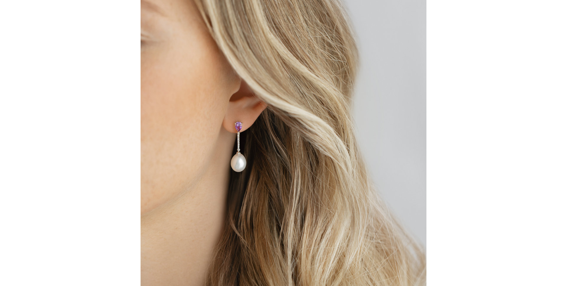 Earrings with Pearl, diamonds and Amethyst Ocean Beauty