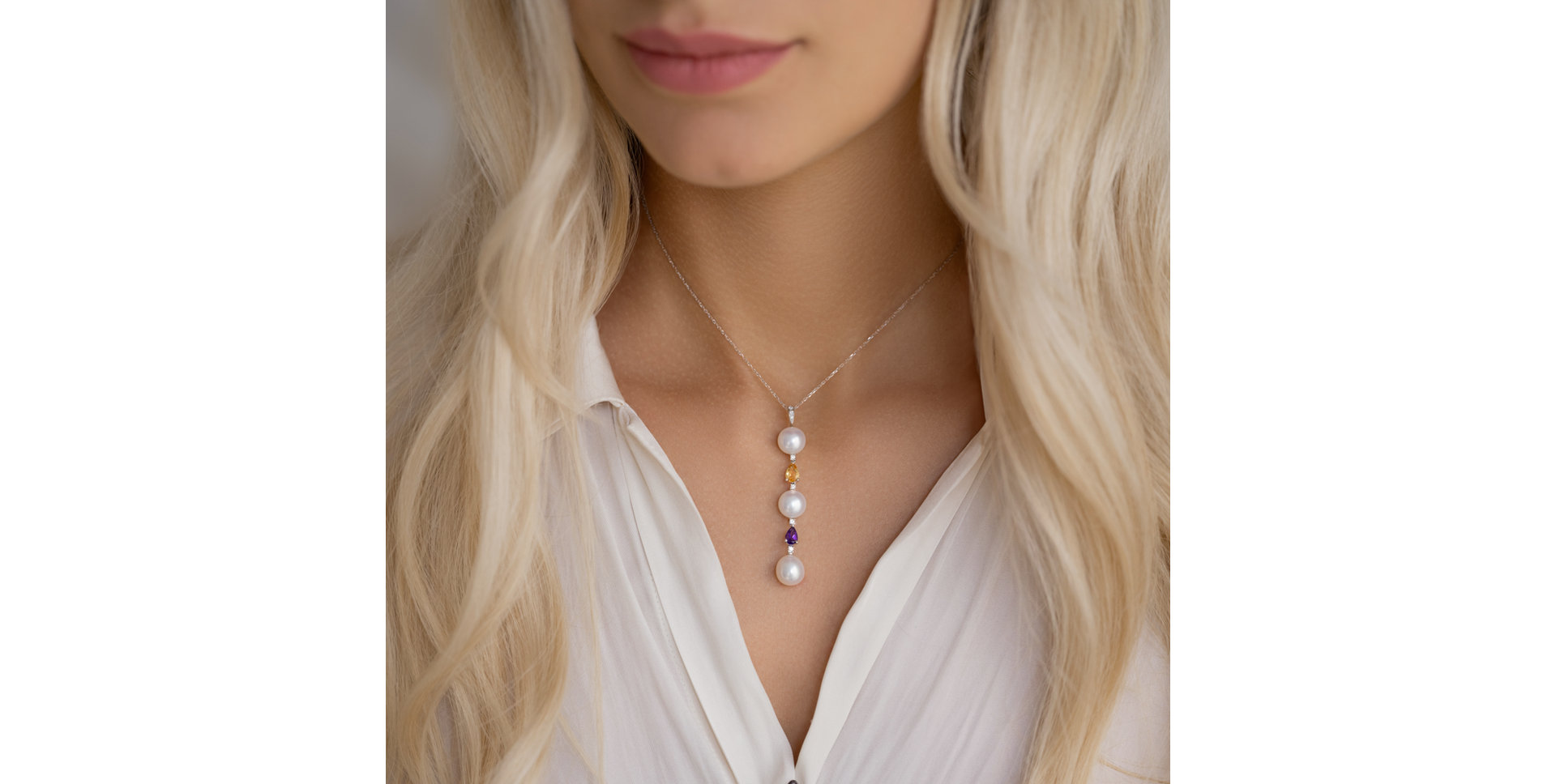 Diamond pendant with Pearl and gemstones Ocean Dream