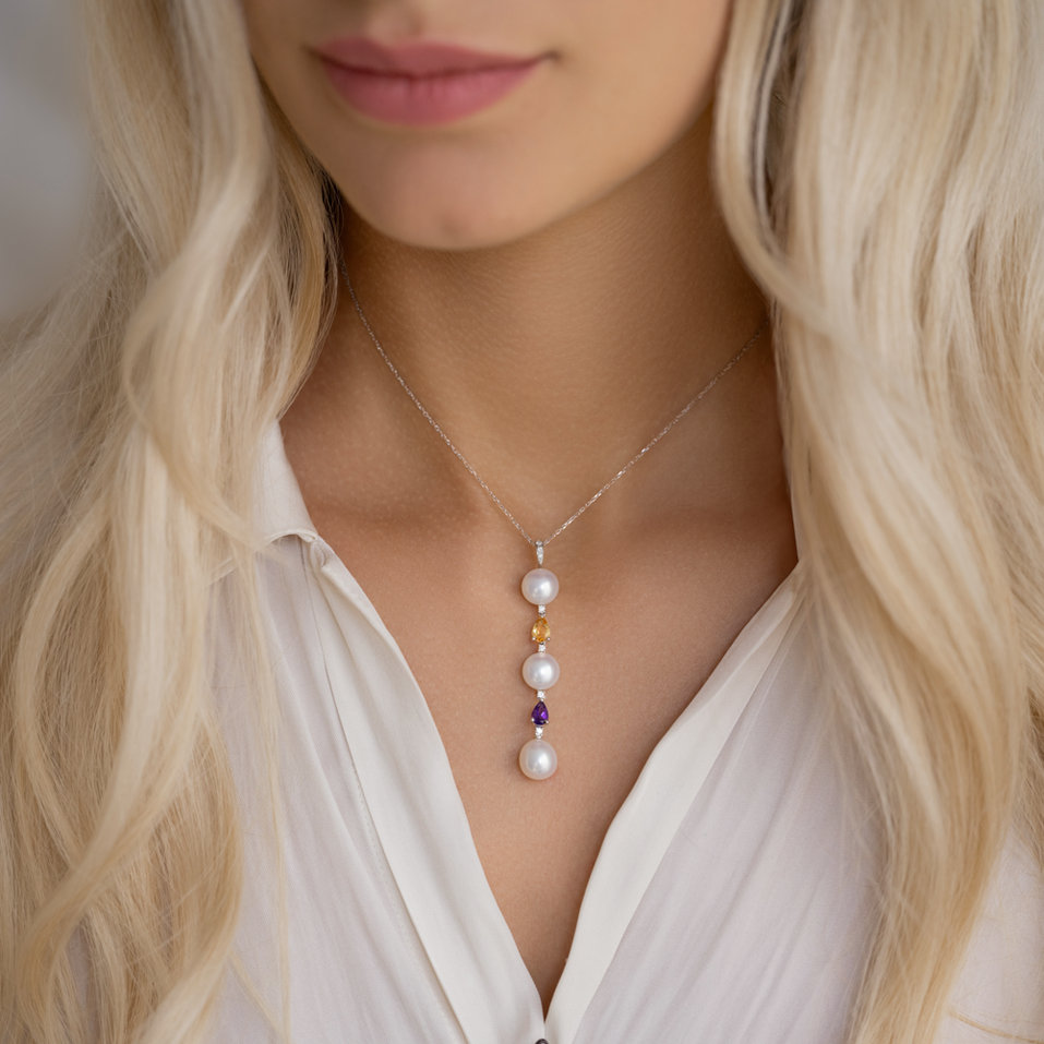Diamond pendant with Pearl and gemstones Ocean Dream