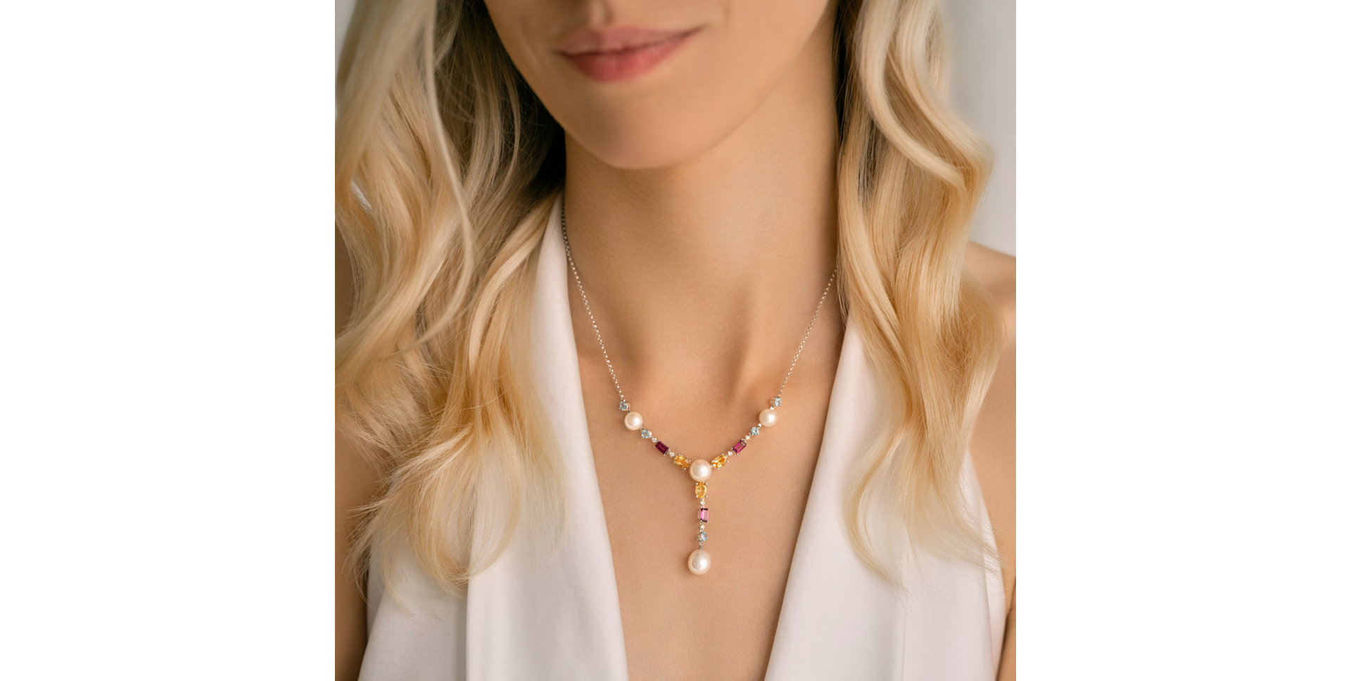 Diamond necklace with Pearl and gemstones Nixie