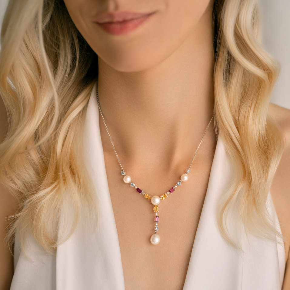 Diamond necklace with Pearl and gemstones Nixie