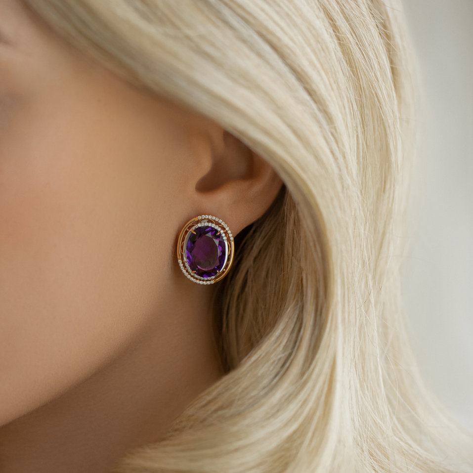Diamond earrings with Amethyst Velonara