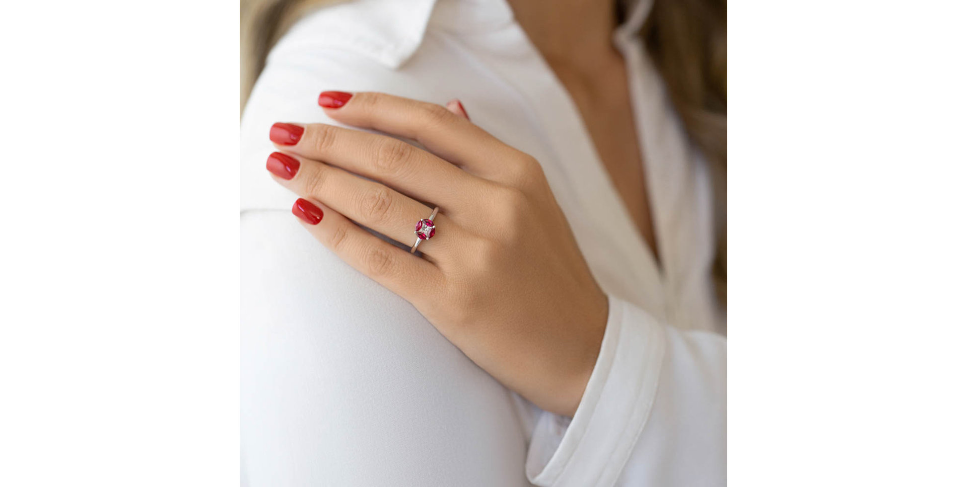 Diamond ring with Ruby Princess Passion