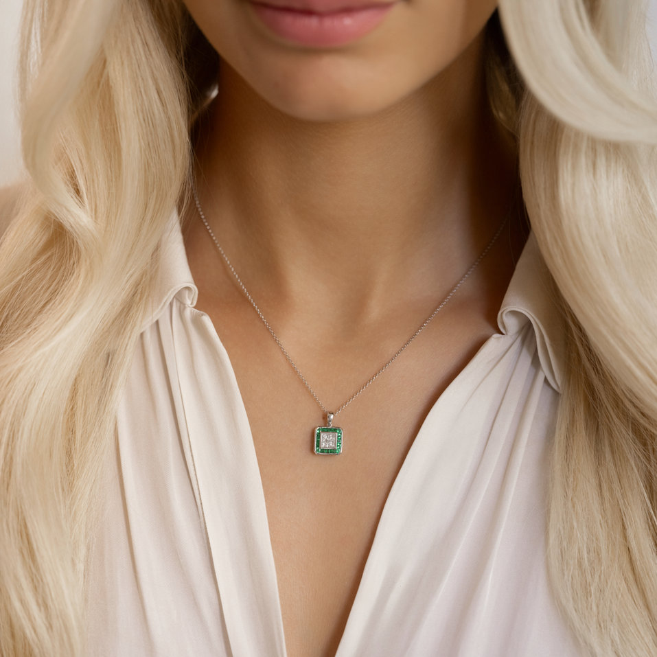 Diamond pendant with Emerald Square of Happiness