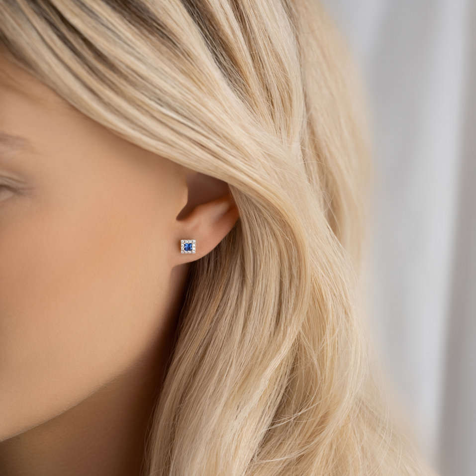 Diamond earrings with Sapphire Royal Squares