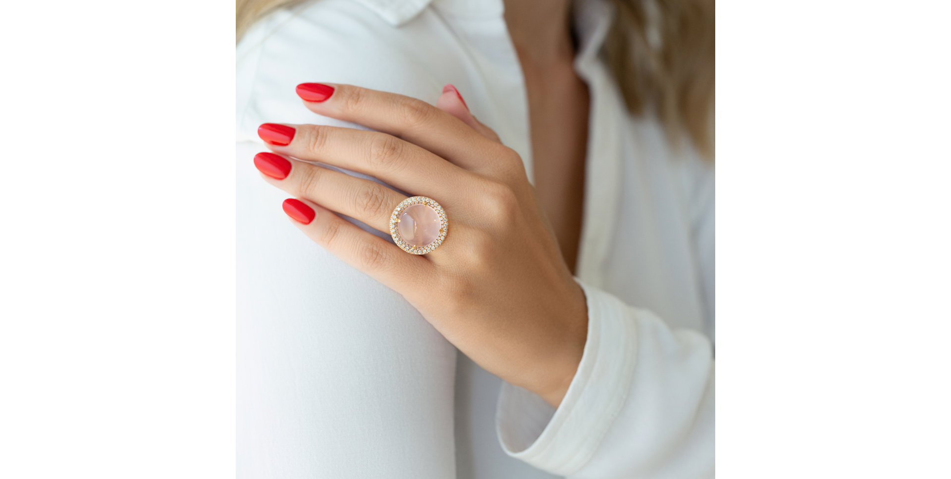Diamond ring with Rose Quartz Pink Princess
