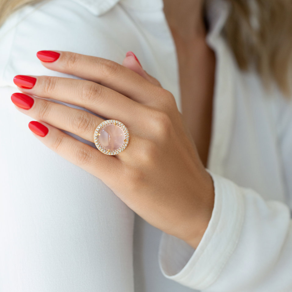 Diamond ring with Rose Quartz Pink Princess