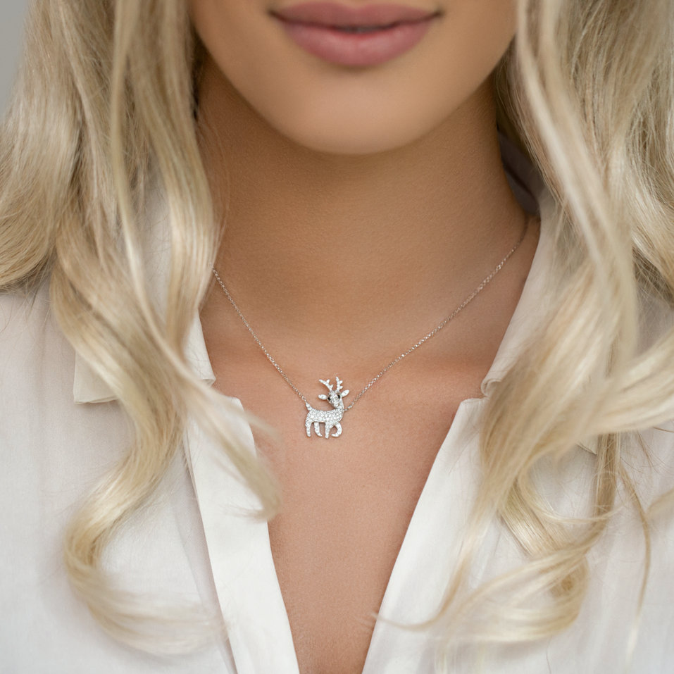 Necklace with black and white diamonds Magical Deer