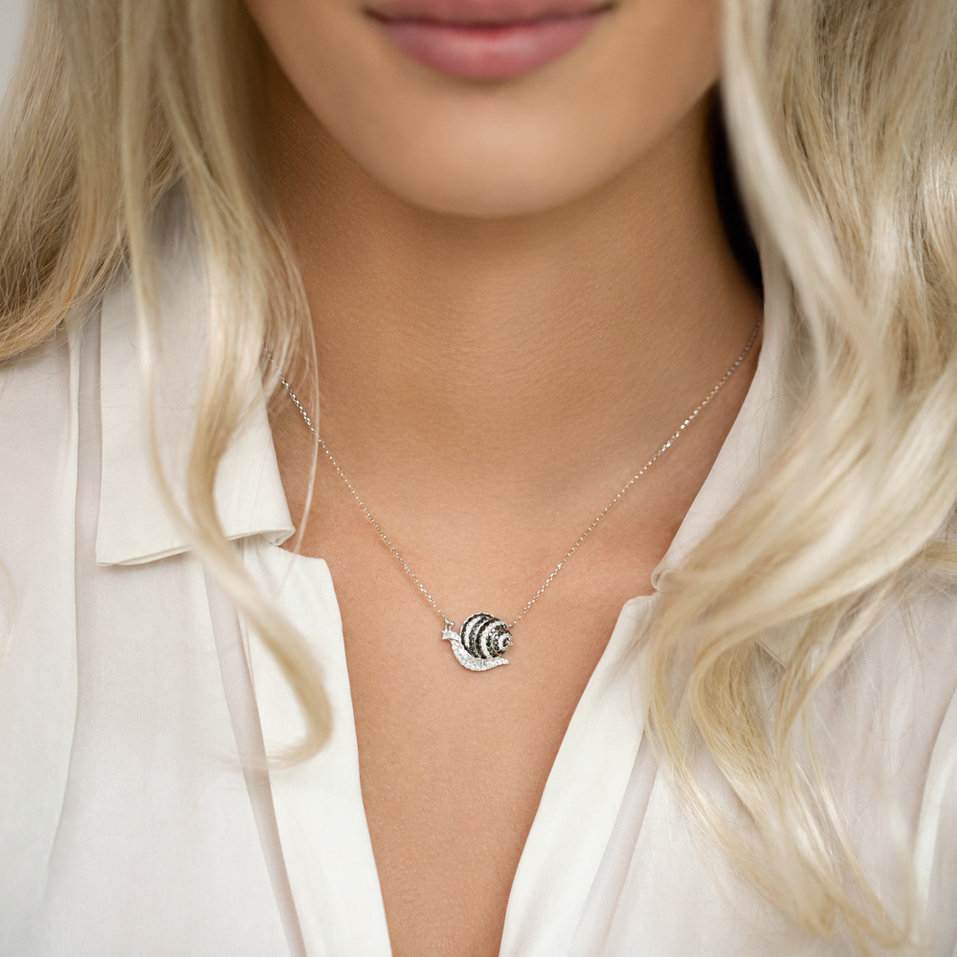Necklace with black and white diamonds Fantasy Snail