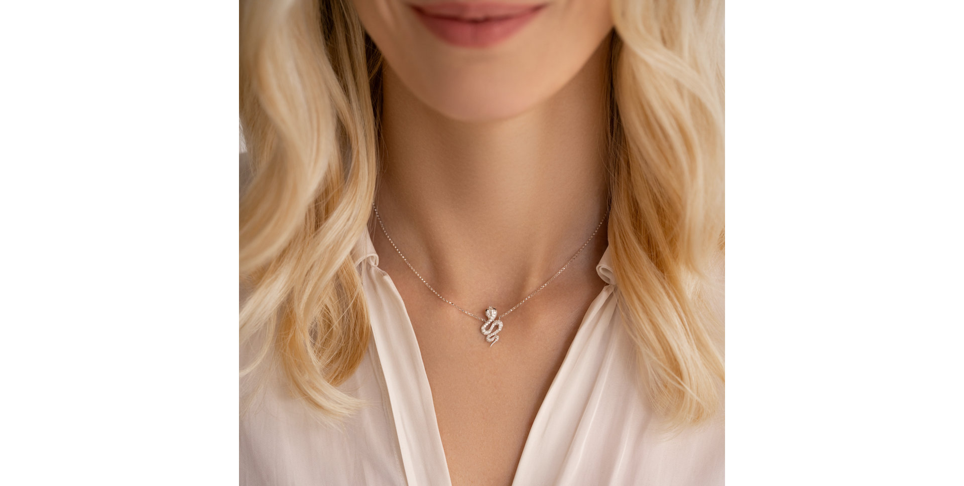 Necklace with black and white diamonds Snake of Eden