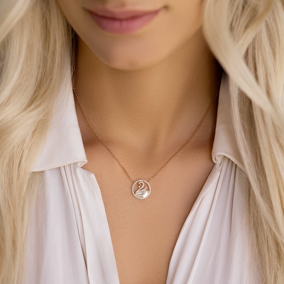 Necklace with black and white diamonds Glitter Swan