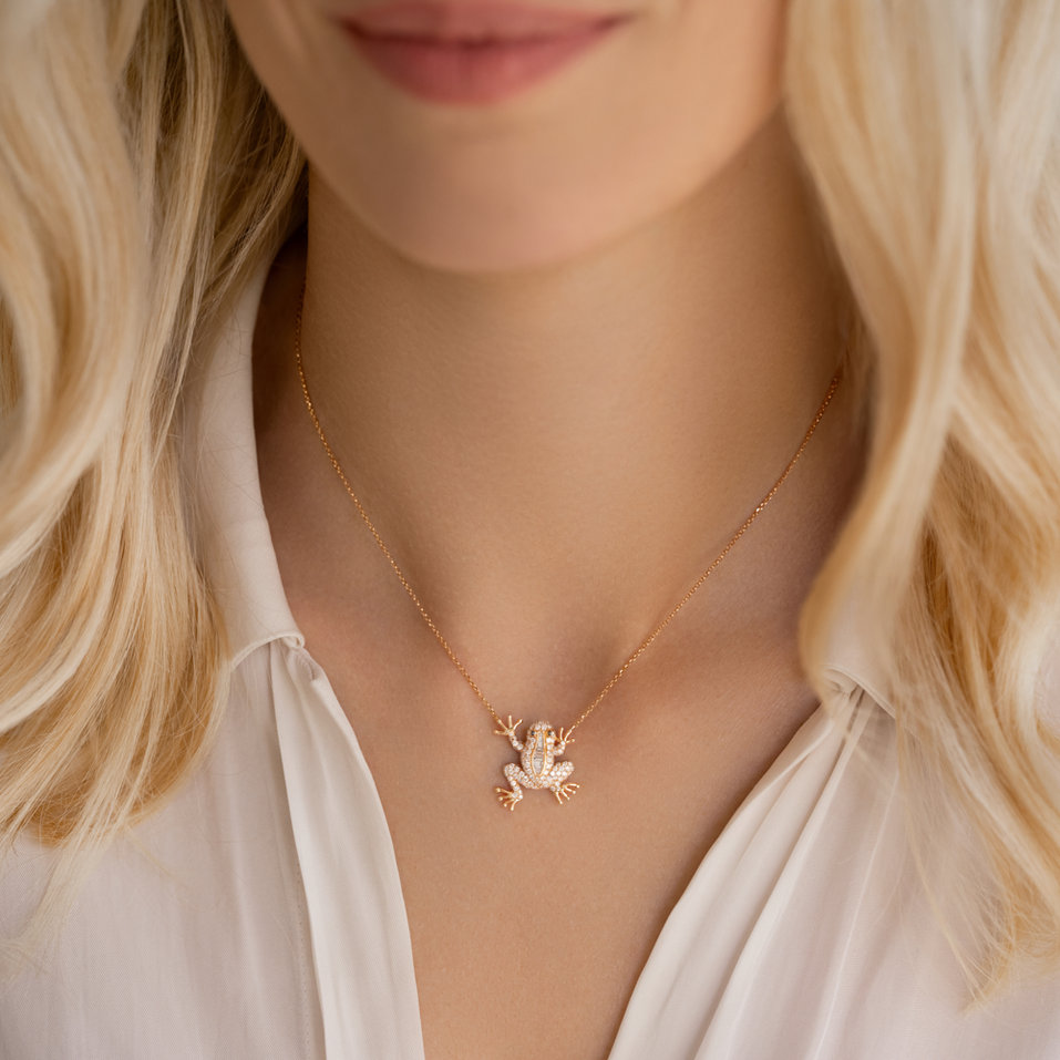 Necklace with black and white diamonds Magic Frog