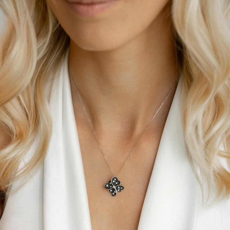 Pendant with black and white diamonds Dark Blossom