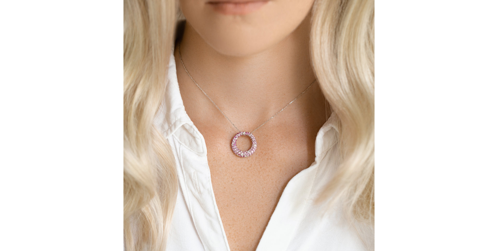 Diamond pendant with Sapphire Circle of Surprise