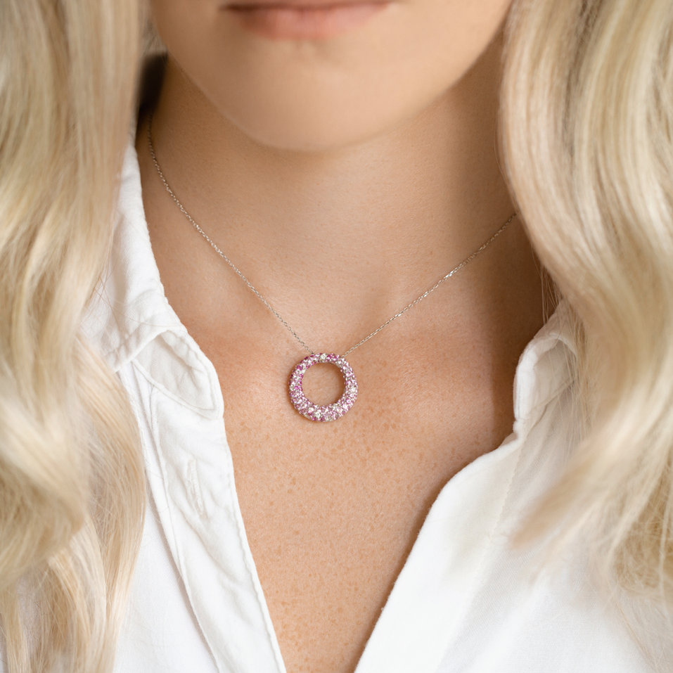Diamond pendant with Sapphire Circle of Surprise