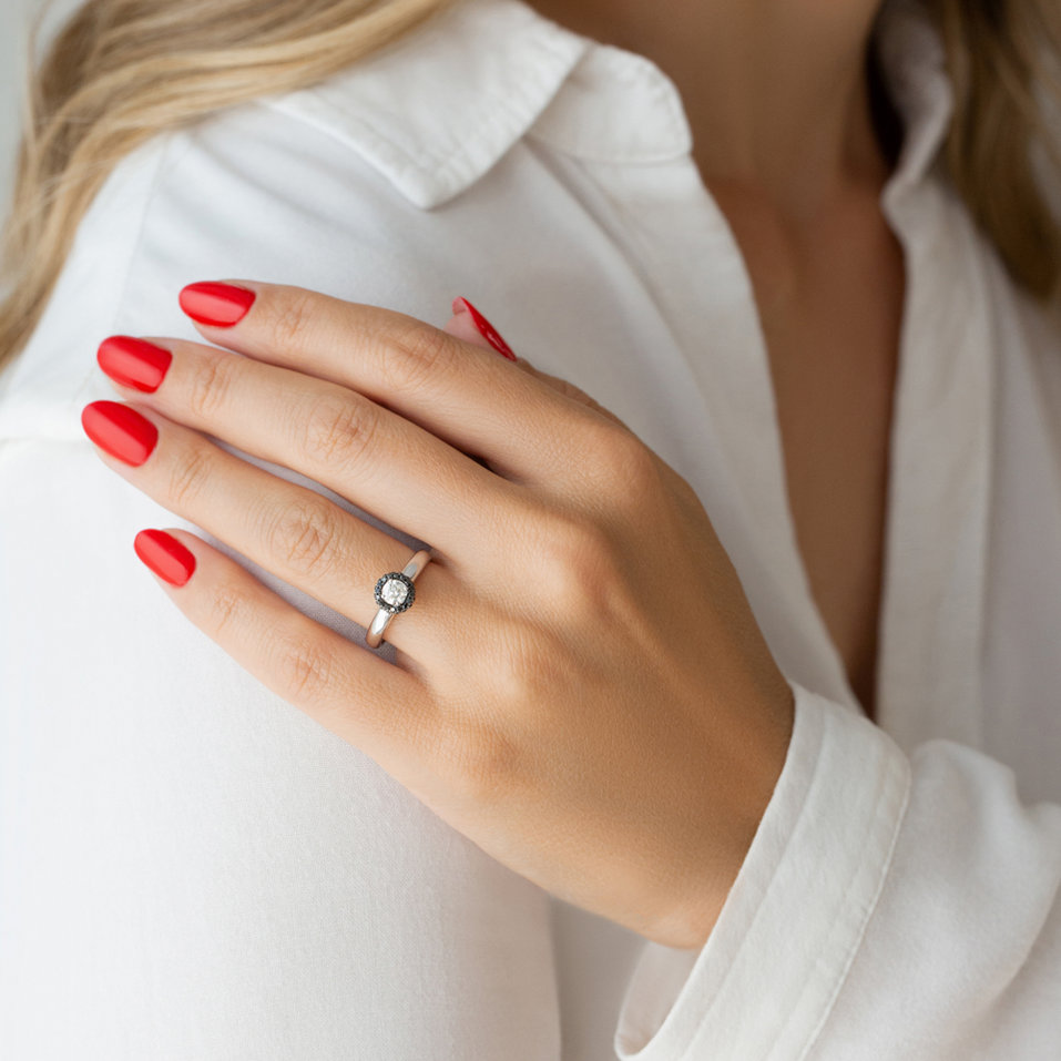 Ring with black and white diamonds Light in Darkness