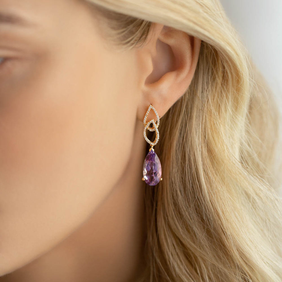 Diamond earrings with Amethyst Fairyland Castle