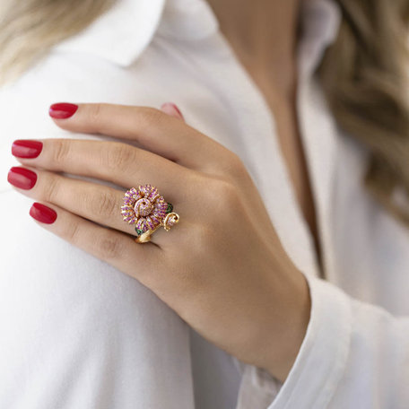 Diamond ring with Sapphire and Garnet Coralie