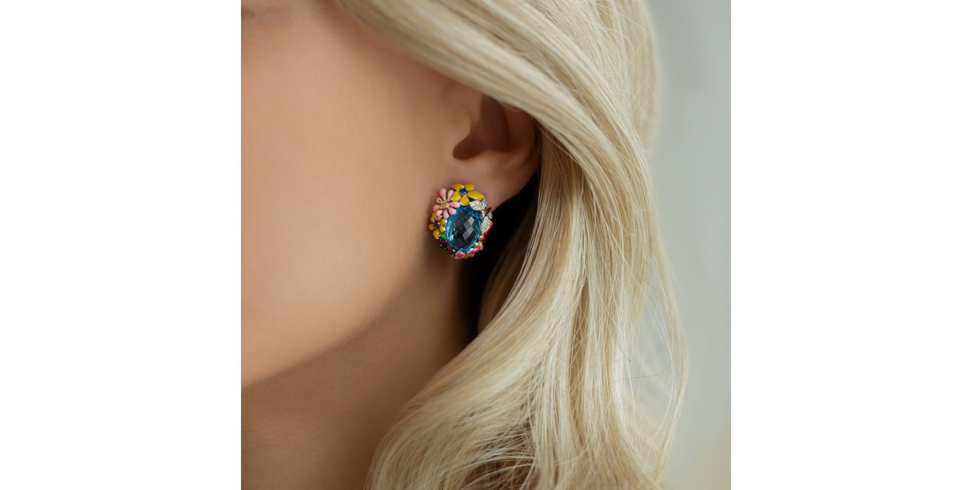 Diamond earrings with Topaz and gemstones Focusing on Spirituality