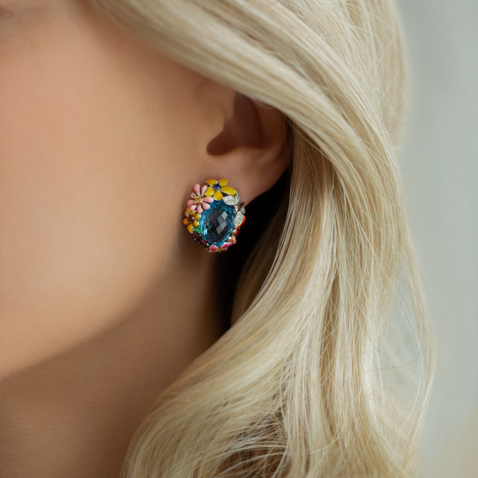 Diamond earrings with Topaz and gemstones Focusing on Spirituality