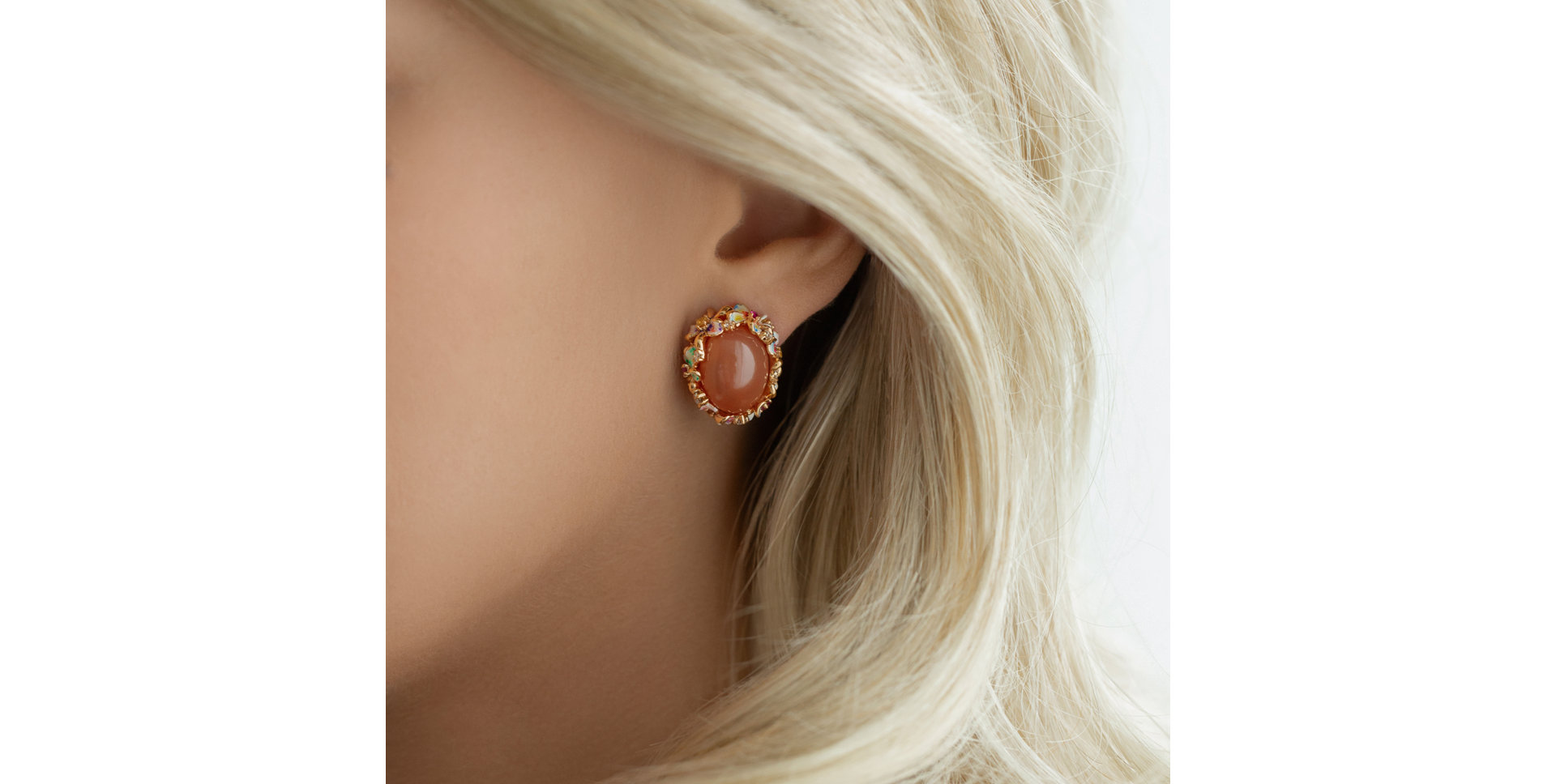 Diamond earrings with Moonstone and gemstones Ayse