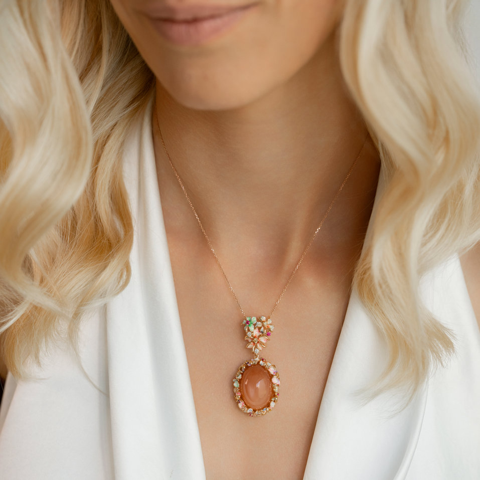 Diamond pendant with Ruby, Sapphire and Moonstone Rappaport
