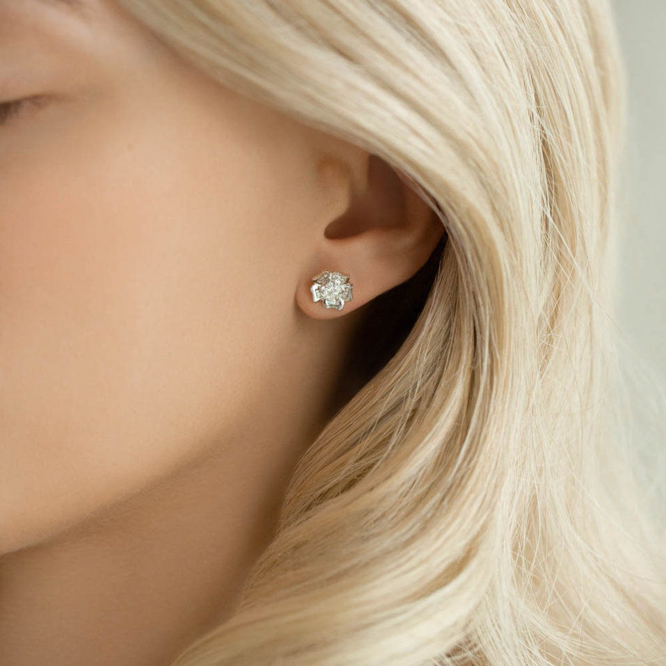 Diamond earrings Shiny Rose Flowers