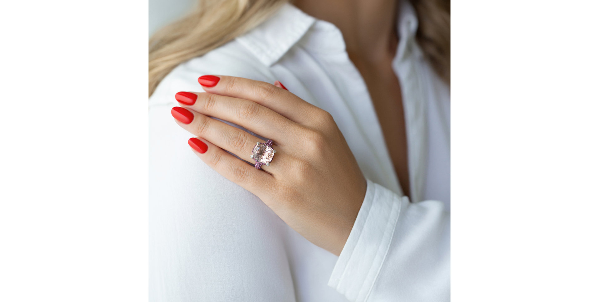 Diamond ring with Morganite and Sapphire Lady Romantic