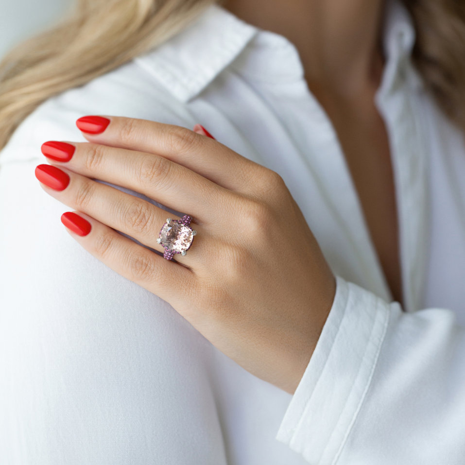Diamond ring with Morganite and Sapphire Lady Romantic