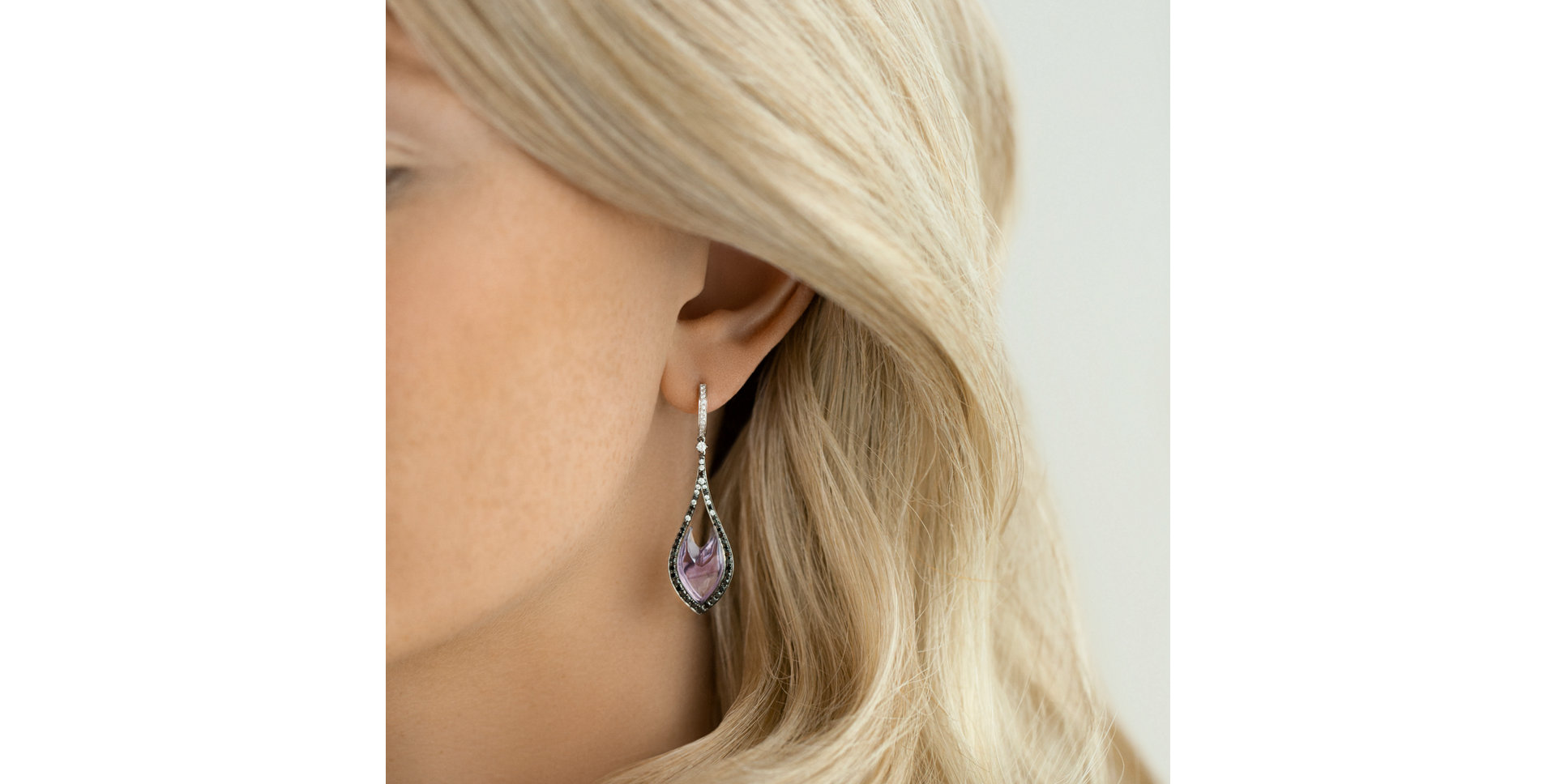 Earrings with Amethyst, black and white diamonds Miss Poetic