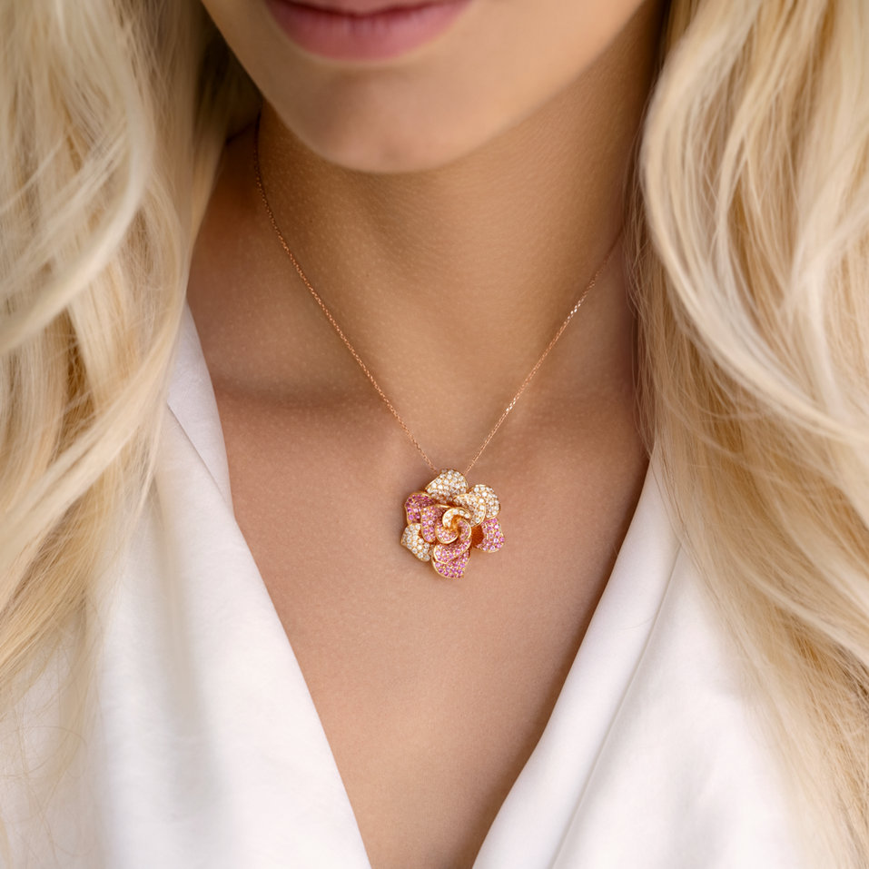 Diamond pendant with Sapphire Moon Magnolia